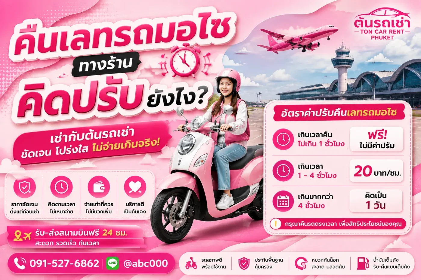 คืนเลทรถมอเตอร์ไซค์ ทางร้านคิดค่าปรับยังไง? อธิบายละเอียดจากต้นรถเช่าภูเก็ต