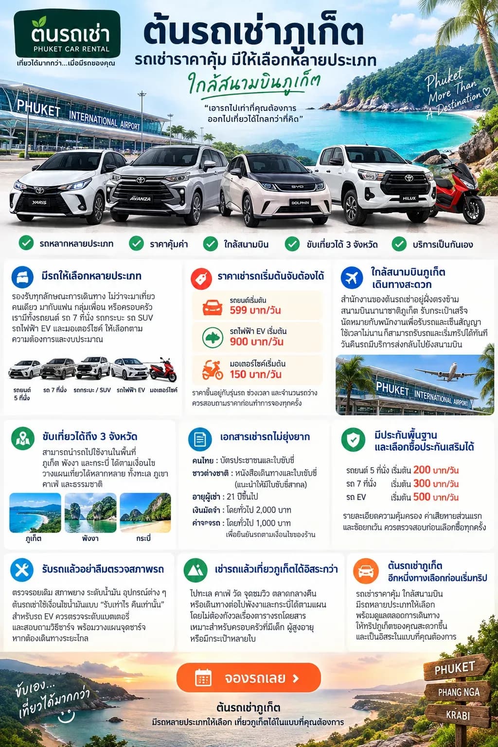 ต้นรถเช่าภูเก็ต รถเช่าราคาคุ้ม มีให้เลือกหลายประเภท ใกล้สนามบินภูเก็ต