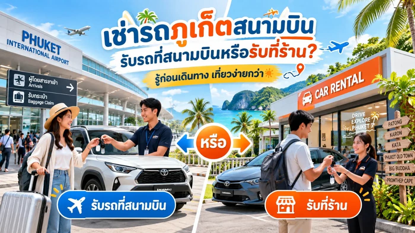 หนึ่งในคำถามที่พบบ่อยมากคือ ควรรับรถที่สนามบินภูเก็ตเลย หรือไปรับรถที่ร้านดีกว่า?