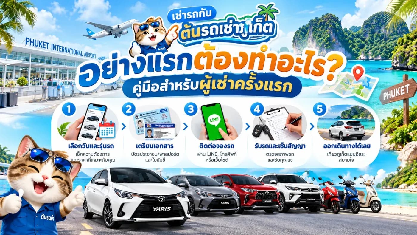 ต้นรถเช่าภูเก็ต จะพาทุกคนมาทำความเข้าใจขั้นตอนการเช่ารถตั้งแต่เริ่มต้นจนถึงวันคืนรถ เพื่อให้ผู้เช่าครั้งแรกสามารถเตรียมตัวได้อย่างถูกต้อง สะดวก และมั่นใจมากขึ้น