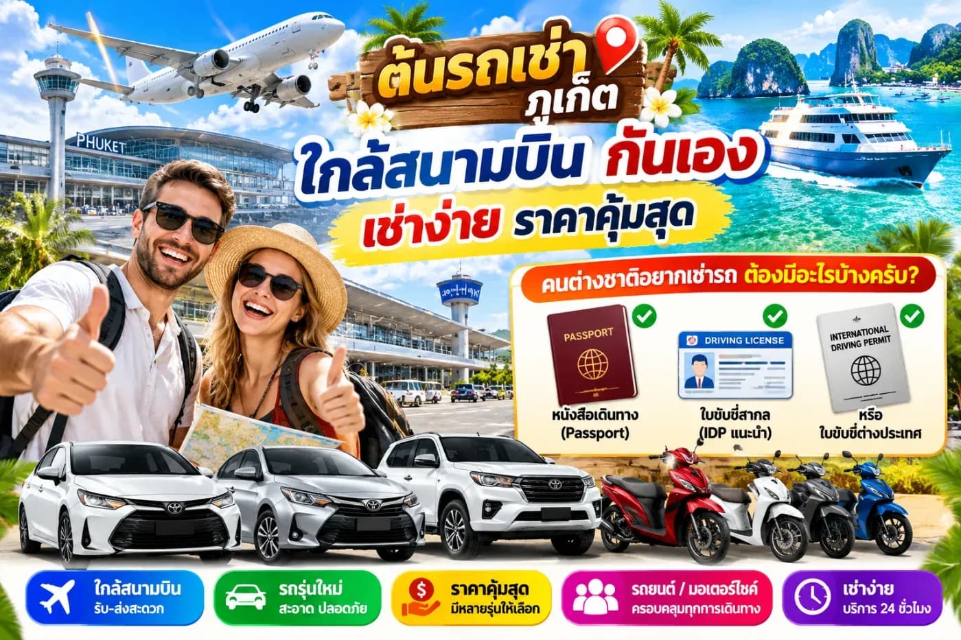 แต่ก่อนเช่ารถ หลายคนอาจมีคำถามว่า “ชาวต่างชาติเช่ารถในภูเก็ตต้องใช้เอกสารอะไรบ้าง? ต้องมีใบขับขี่สากลไหม? ต้องวางเงินมัดจำเท่าไหร่?”