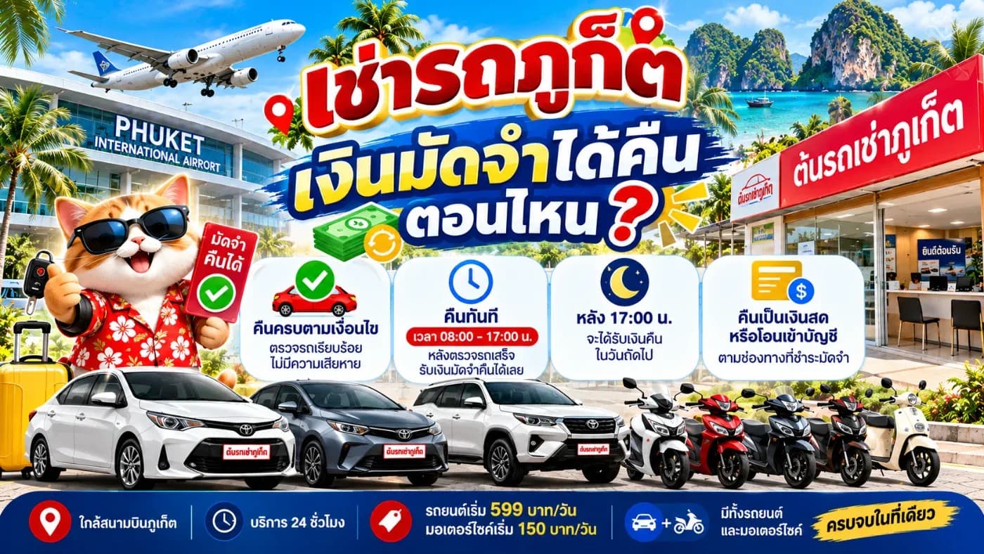 หลายคนที่กำลังวางแผนมาเที่ยวภูเก็ตอาจสงสัยว่า เช่ารถภูเก็ตต้องวางเงินมัดจำไหม?